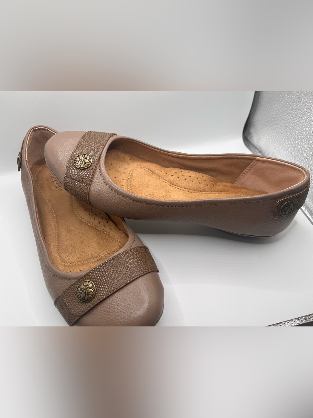 Softspots Women's Taupe Slip-On Loafers with Decorative Button US 81/2 W